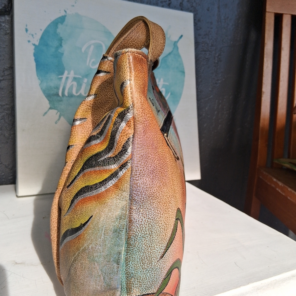 Hand-Painted Tan Butterfly Leather Bag Anna by Anushka EUC - Picture 3 of 16